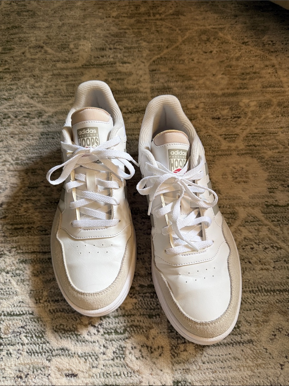 adidas men’s Hoops 3.0 White and Beige Sneakers
